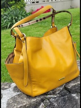 Authentic Burberry Mustard Yellow Leather Shoulder Bag with receipts & papers